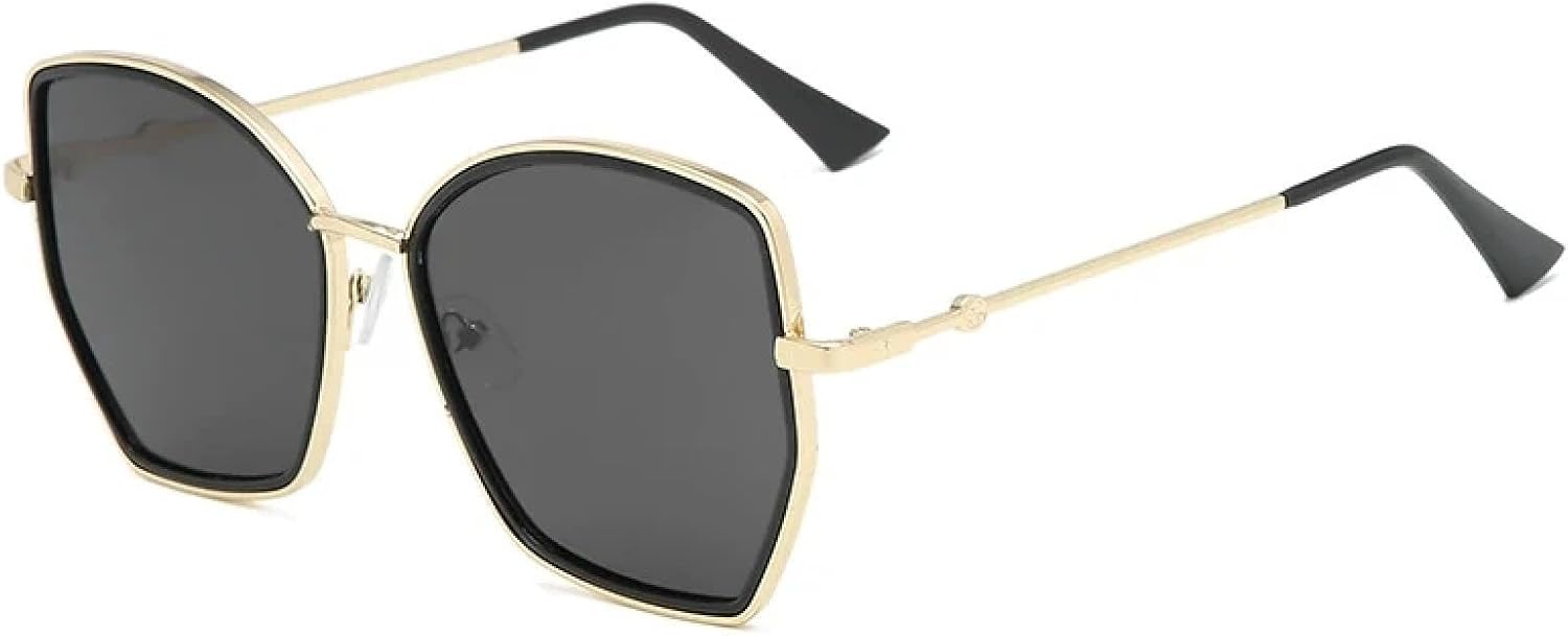 

Модные солнцезащитные очки в крупной металлической оправе для женщин и мужчин, роскошные, для активного отдыха, летних путешествий, с защитой от УФ-излучения UV400 TKKTLLT, Black Gold Gray