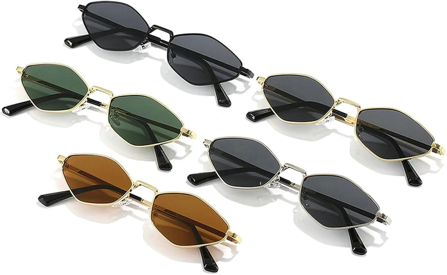 

Женские многоугольные солнцезащитные очки, мужские модные винтажные шестиугольные солнцезащитные очки, уникальная металлическая оправа, панк-очки mincl, Gold Gray