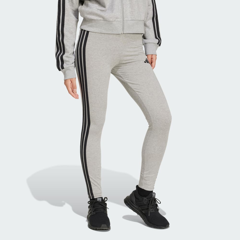 Леггинсы Adidas Essentials 3-Stripes, серый/черный — фото 4