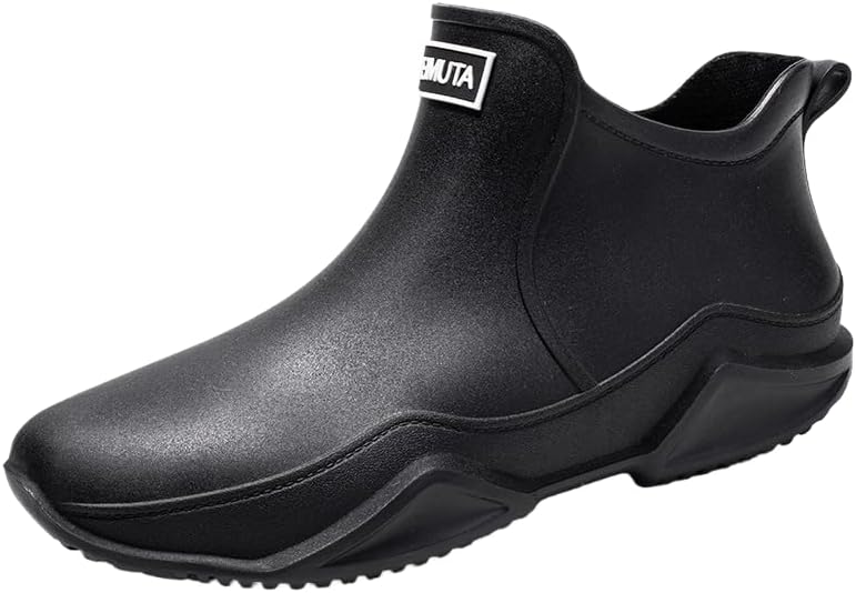 

Hhhchpm Стильные и прочные короткие дождевые ботинки для женщин и мужчин, водонепроницаемые, с противоскользящей подошвой, подходят для активного отдыха на природе, сада, больниц, кухонь, ферм, рыбалки и т.д, черный