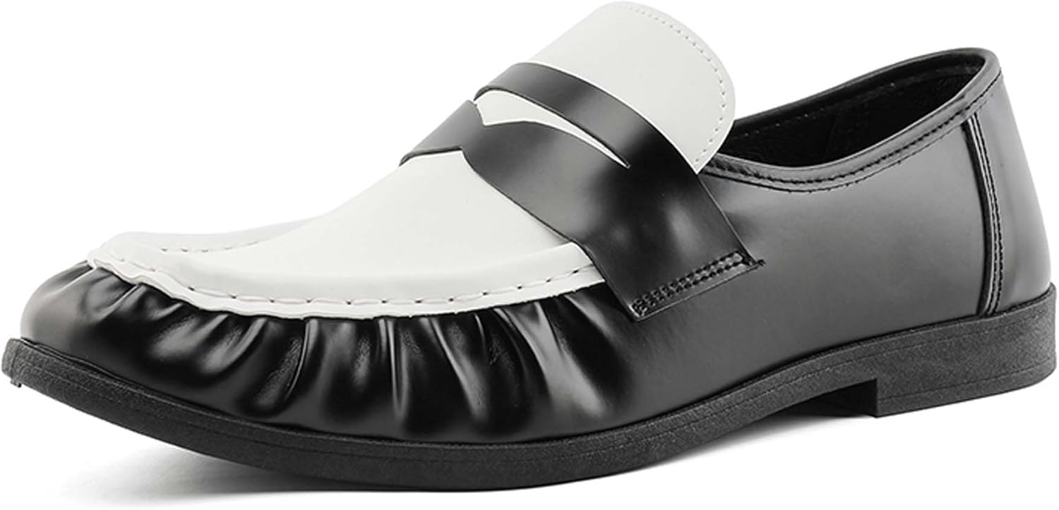 

Мужские повседневные лоферы, модные складчатые слипоны для делового стиля, противоскользящие и легкие обувь и ходьбы, подходят для свадеб, встреч и офиса Generic, белый/черный