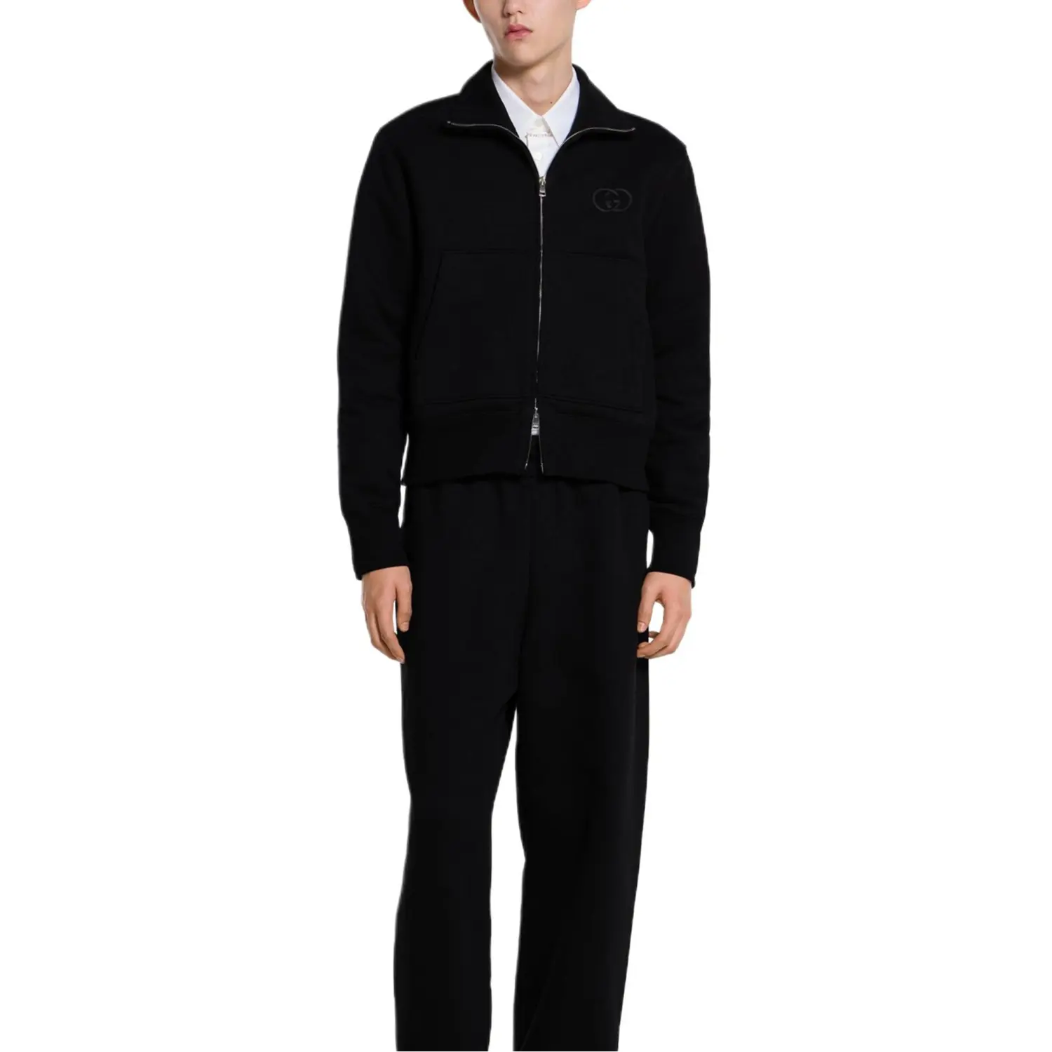 Brushed Cotton Jersey Zip Sweatshirt GUCCI, черный — фото 3