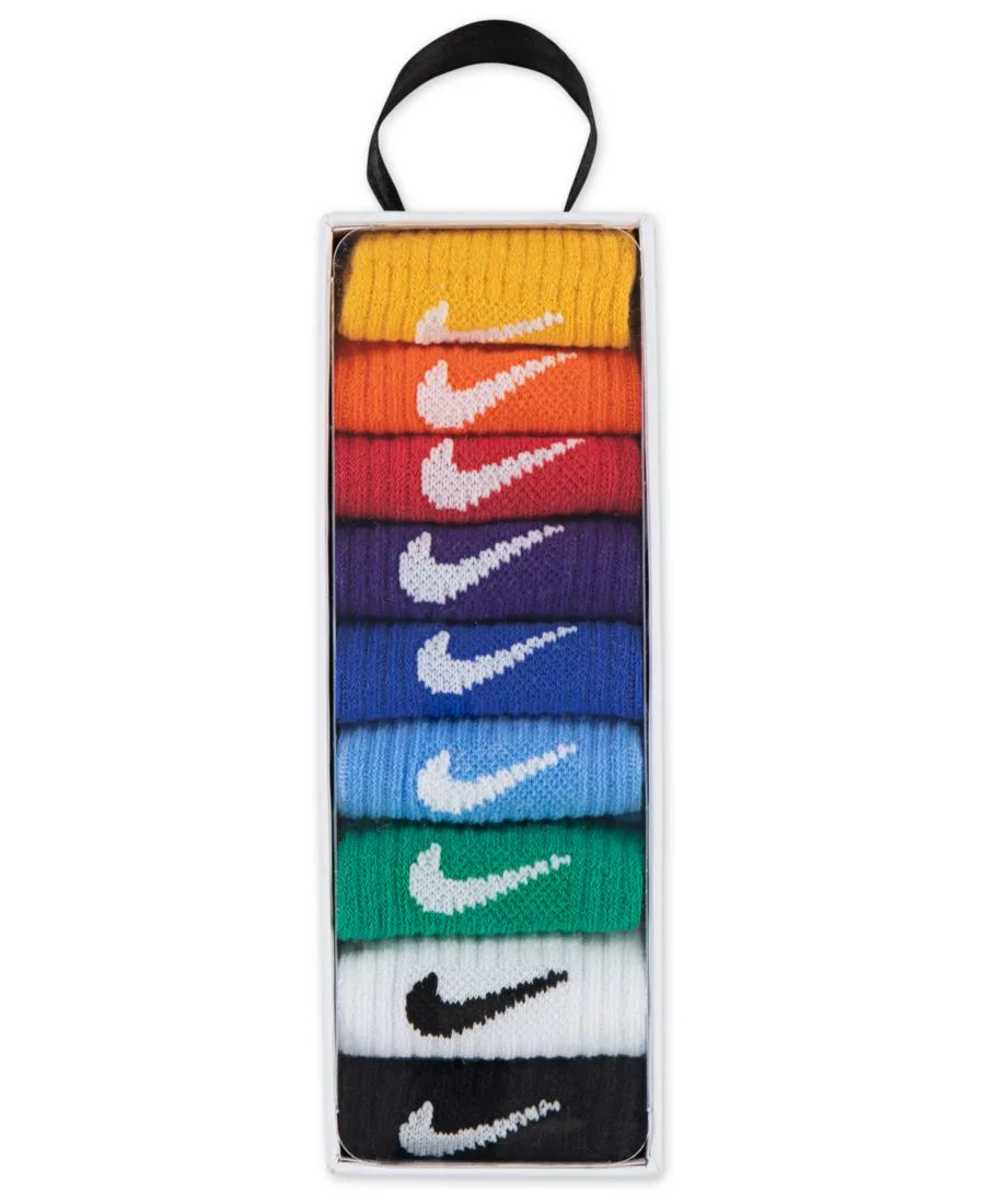 Подарочный набор носков для девочек и мальчиков (9 штук) Nike, желтый/красный/синий/мультиколор