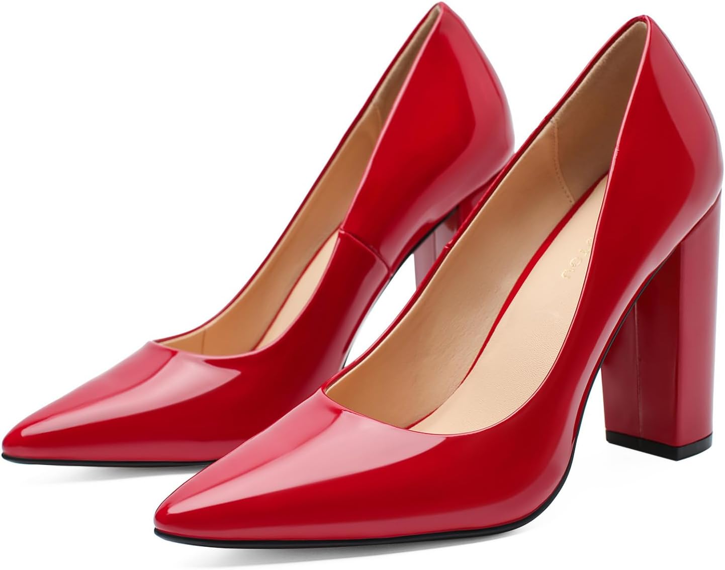 Унисекс, женские и мужские туфли на высоком каблуке с острым носком и массивным блочным каблуком, удобная обувь для торжественных случаев Haozhaotou, красный — фото 2