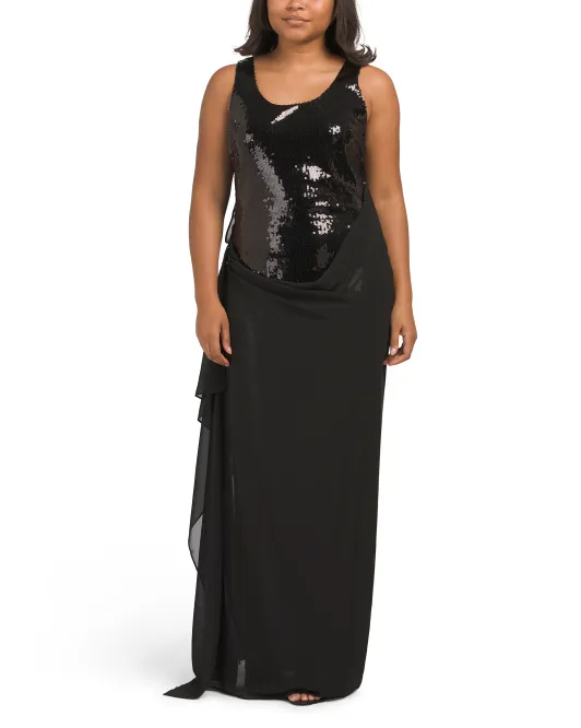 

Платье с пайетками и накладная юбка с запахом Rene By Rene Ruiz, черный