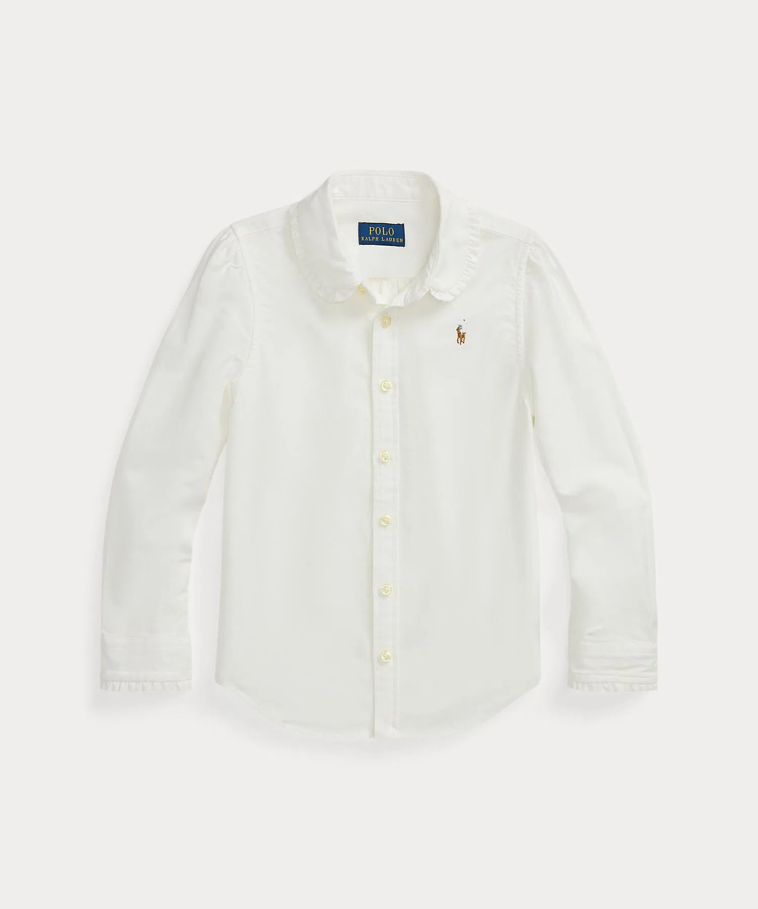 Детская рубашка POLO RALPH LAUREN CHILDRENSWEAR хлопковая с воротником и манжетами с оборками