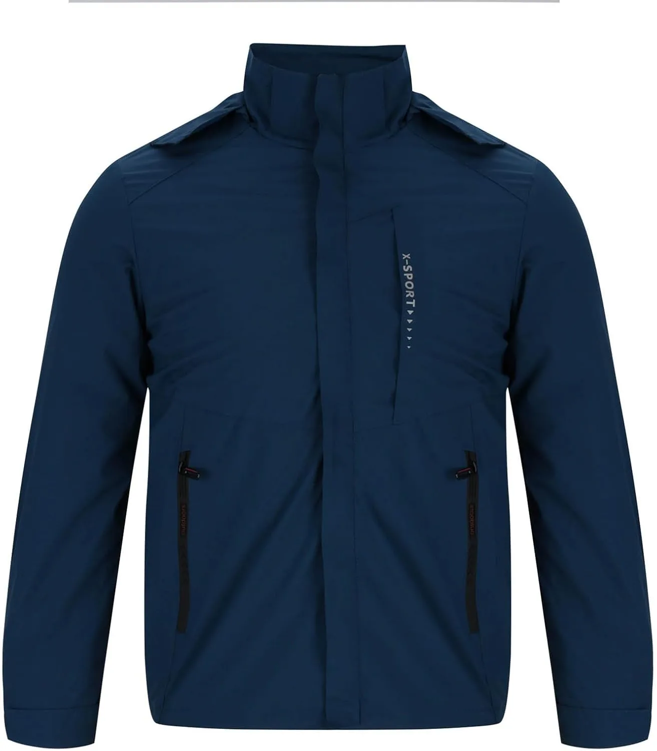 Мужская куртка Casual стильная с капюшоном Water Resistant дождевик Full-Zip легкая для Hiking Fishing ветровка Generic, темно-синий — фото 2