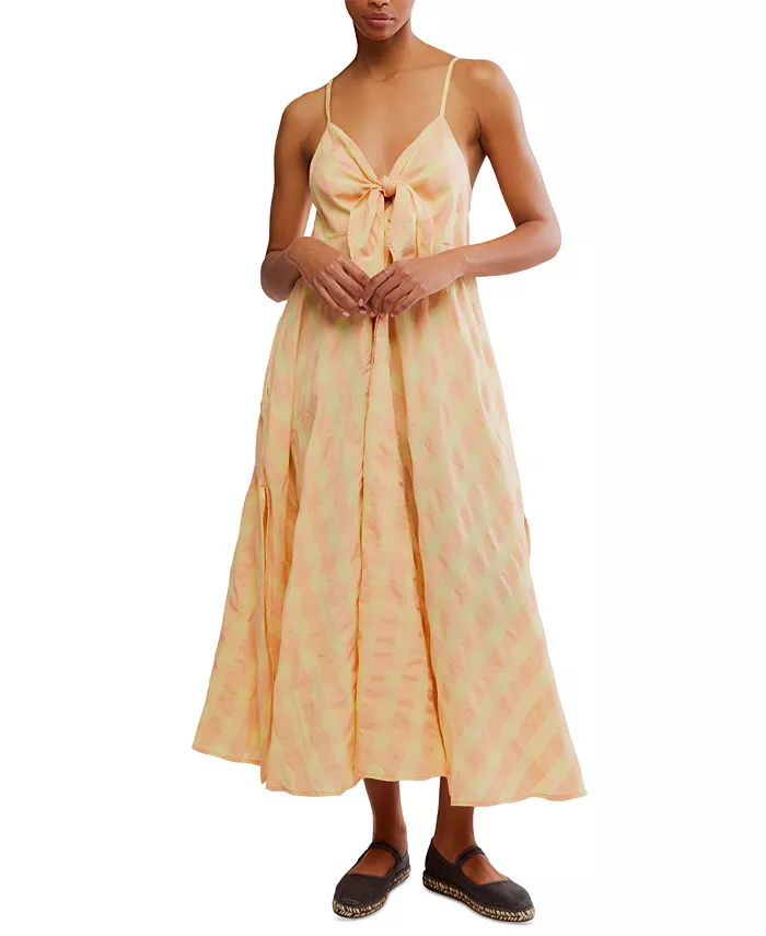 

Женское хлопковое платье миди без рукавов Via Printed Free People, оранжевый