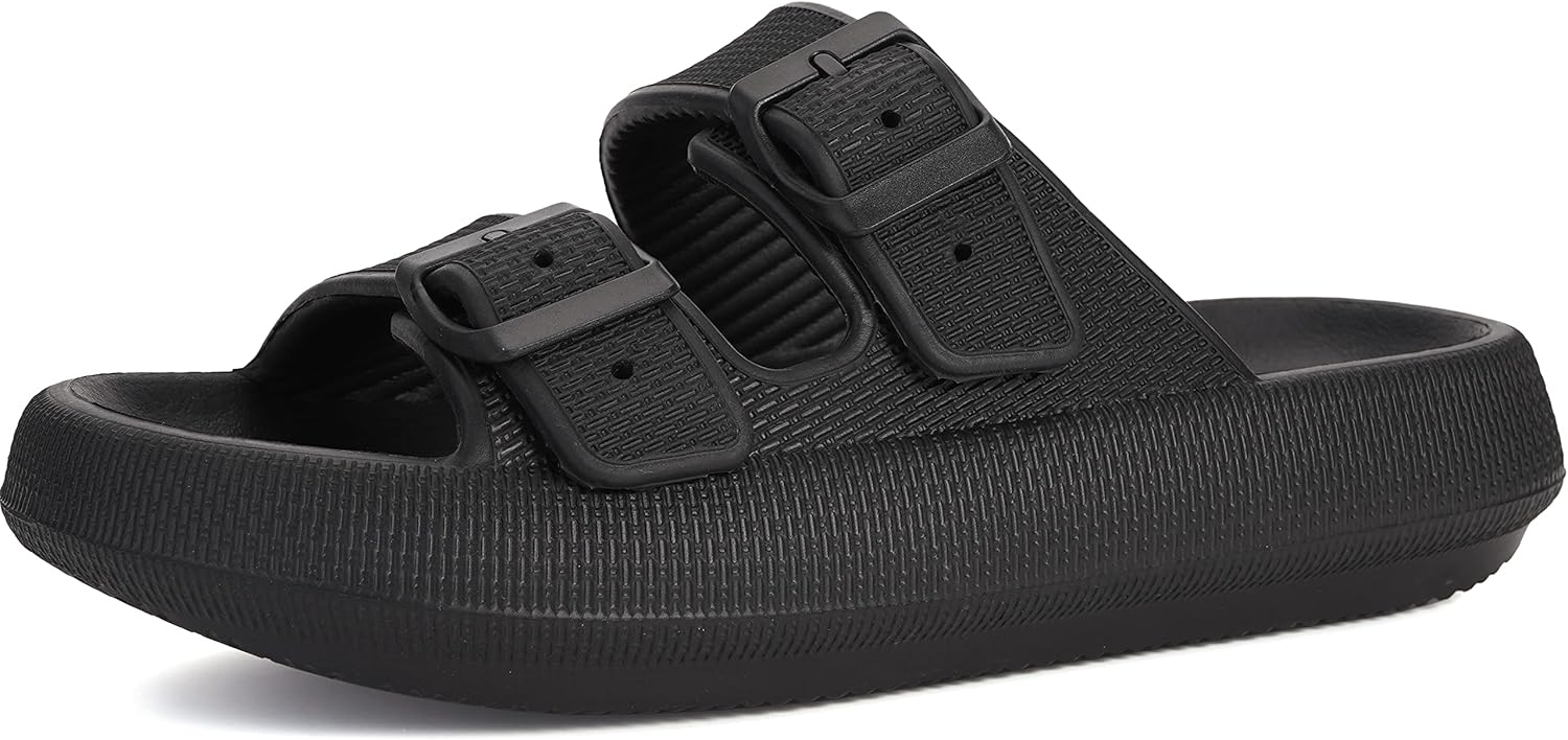

Тапочки BRONAX для женщин и мужчин, Регулируемые шлепанцы с двойной пряжкой для душа, Сандалии с утолщенной мягкой подошвой, черный