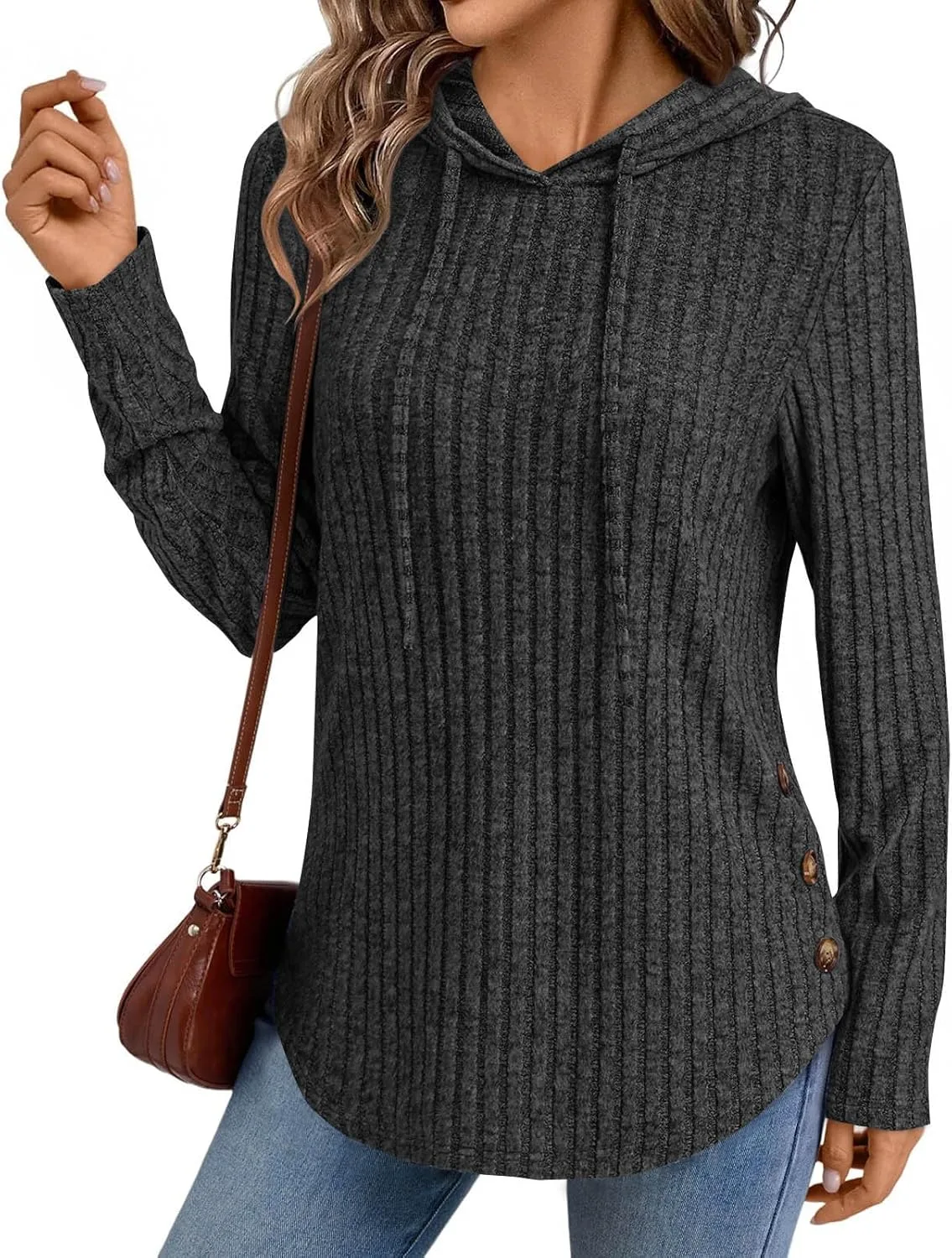 

Толстовка с капюшоном для женщин, Long Sleeve, Ribbed Knit, Loose Fit Shusuen