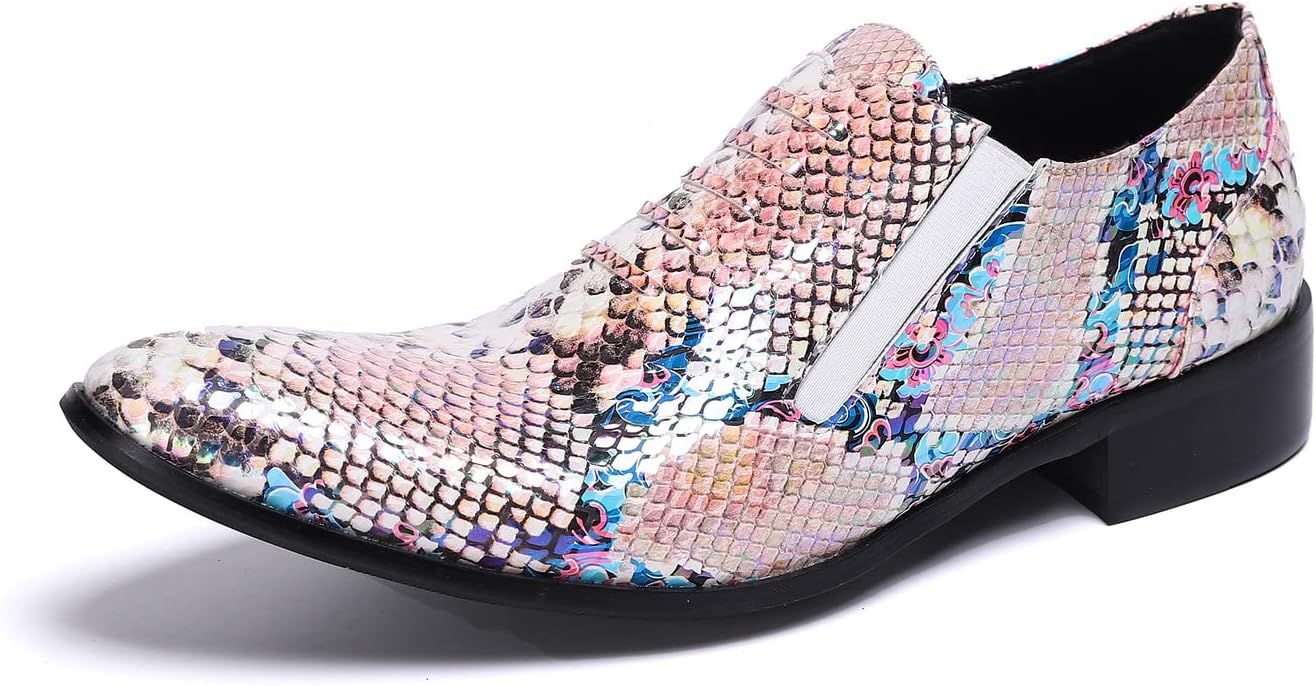Мужские лоферы Santimon Slip On - деловые и повседневные туфли из кожи с принтом под змею, удобные мокасины для вечеринки, диско, смокинга и свадьбы, Flamingo — фото 2