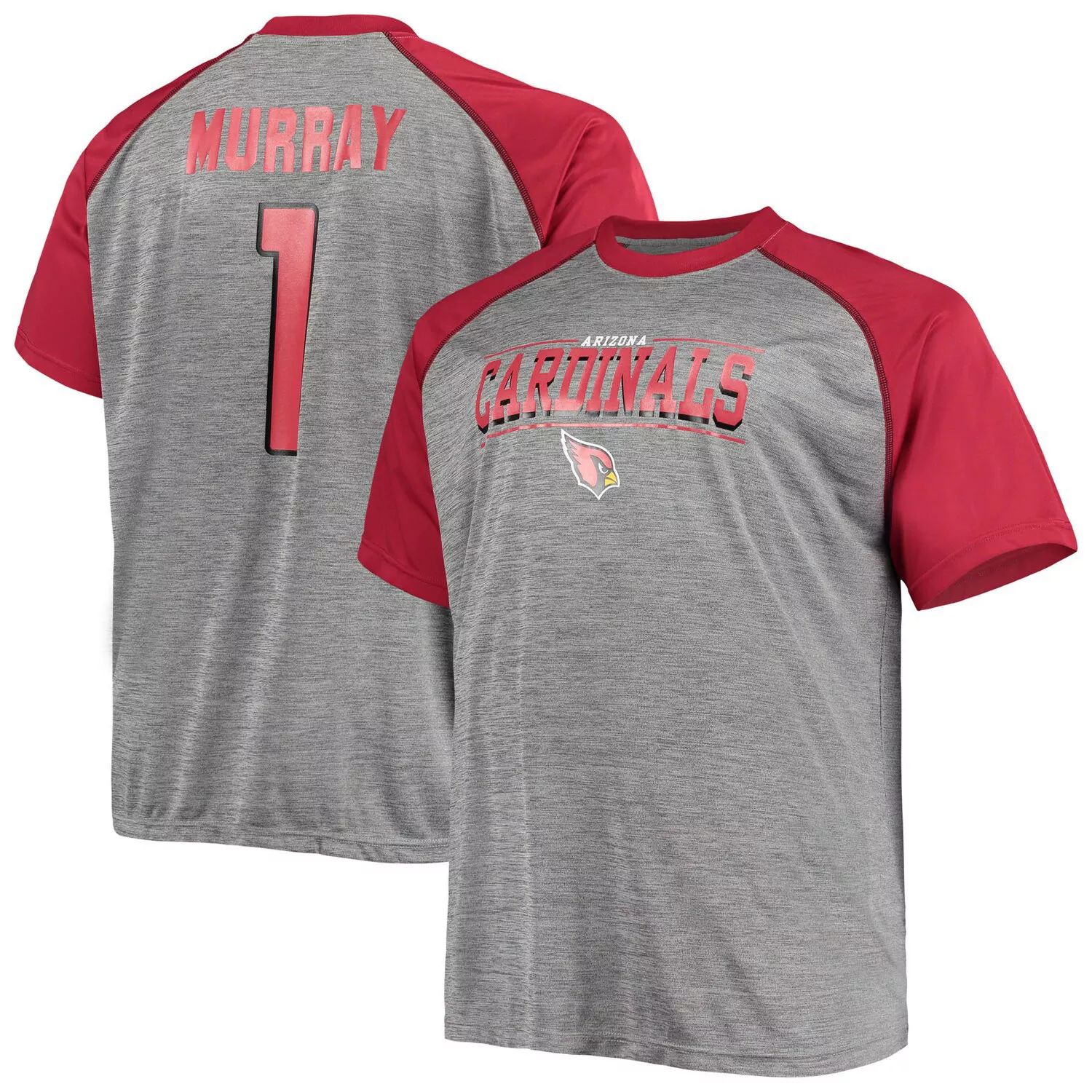 

Мужская фирменная футболка Kyler Murray Cardinal/Heathered Grey Arizona Cardinals Big & Tall с именем и номером игрока реглан Fanatics