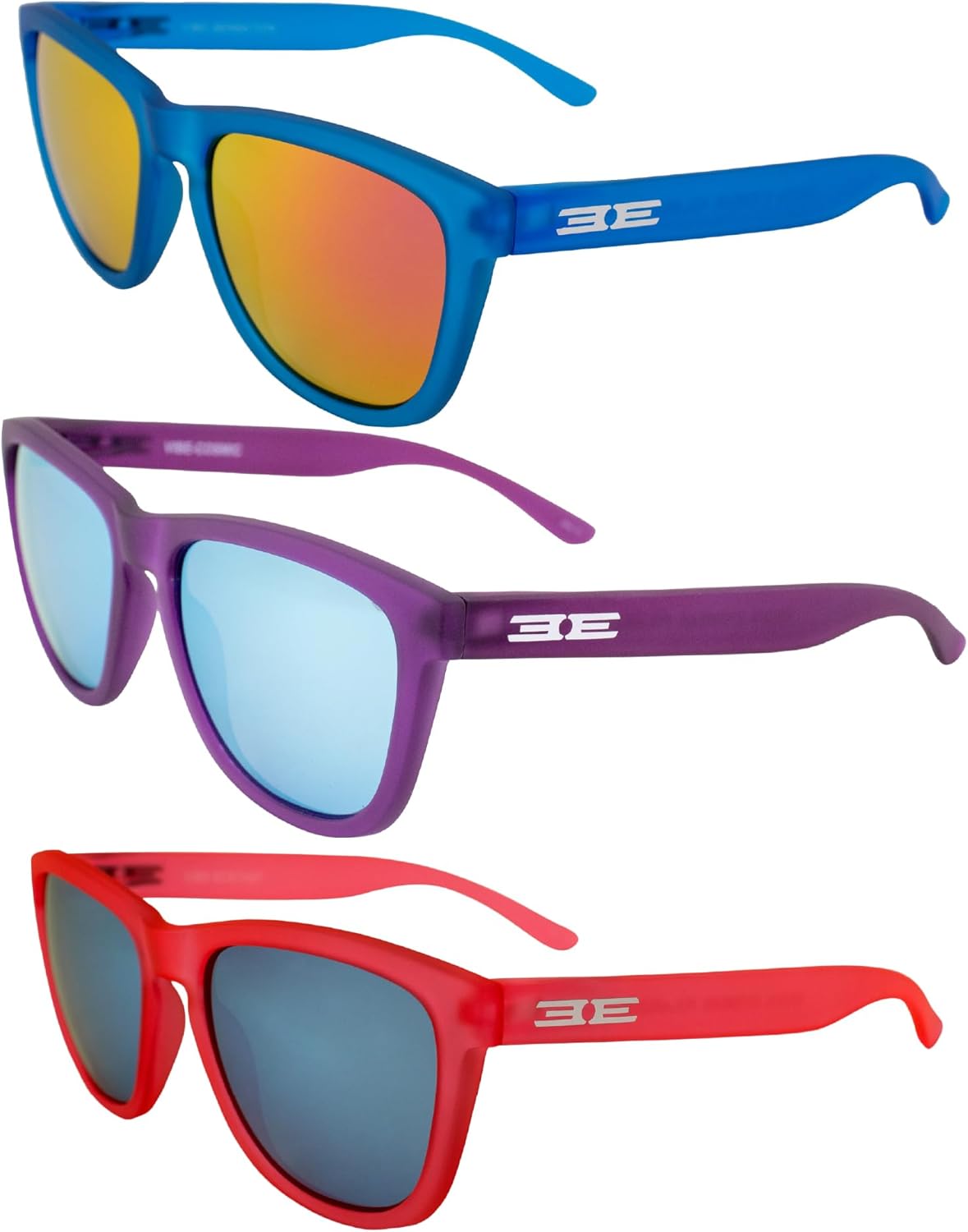 

Солнцезащитные очки Epoch Eyewear Vibe с поляризацией, женские и мужские, 3 пары: синяя оправа с розовыми зеркальными линзами, фиолетовая и розовая оправа с синими зеркальными линзами, Blue-pink/Purple/Pink-blue