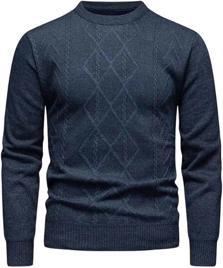 

Мужской свитер с круглым вырезом и длинными рукавами, вязаный пуловер с ромбовидным узором для осени и зимы