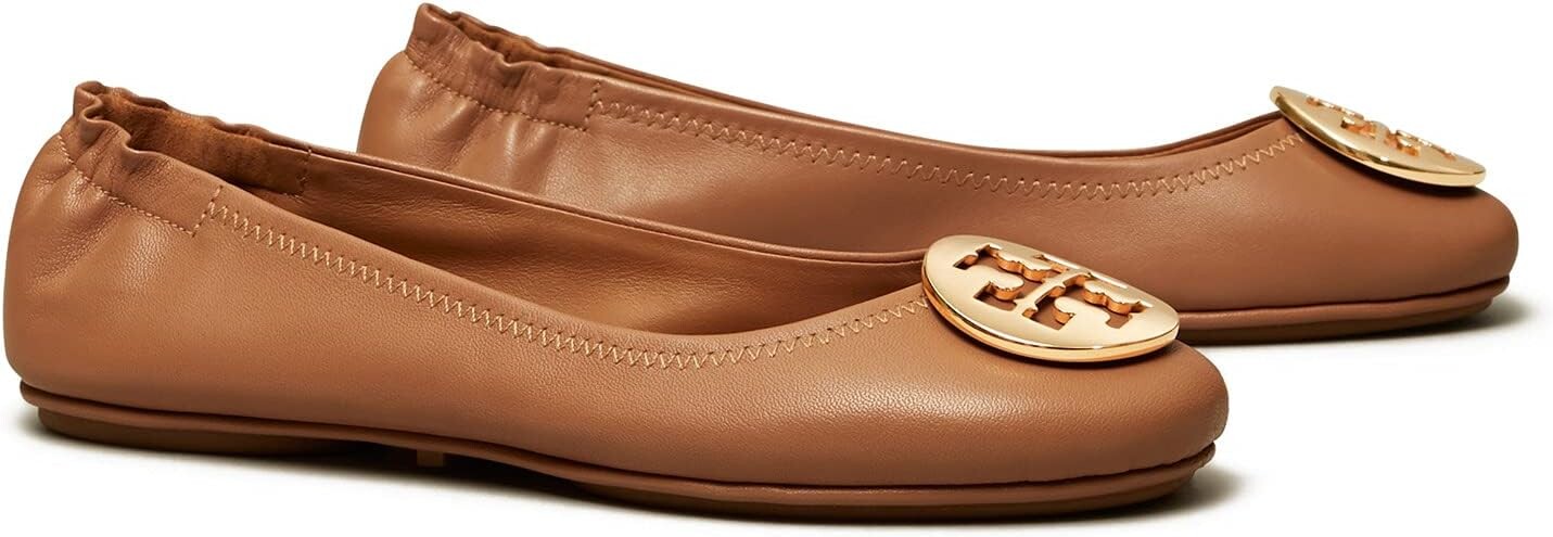 Балетки Minnie Travel Ballet w/ Metal Logo Tory Burch, цвет Royal Tan/Gold