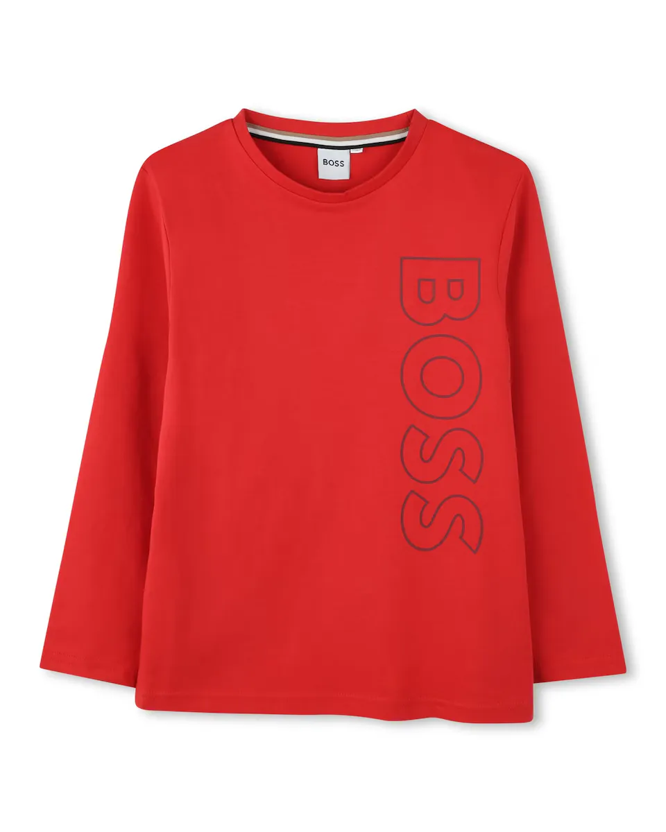 

Футболка для мальчика из 100% хлопка с вертикальным логотипом BOSS Kidswear, красный