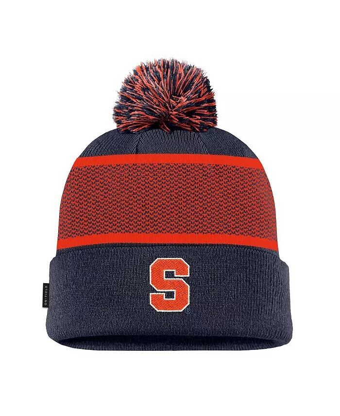 

Мужская темно-синяя вязаная шапка Syracuse Orange 2024 Sideline Peak с манжетами и помпоном Nike