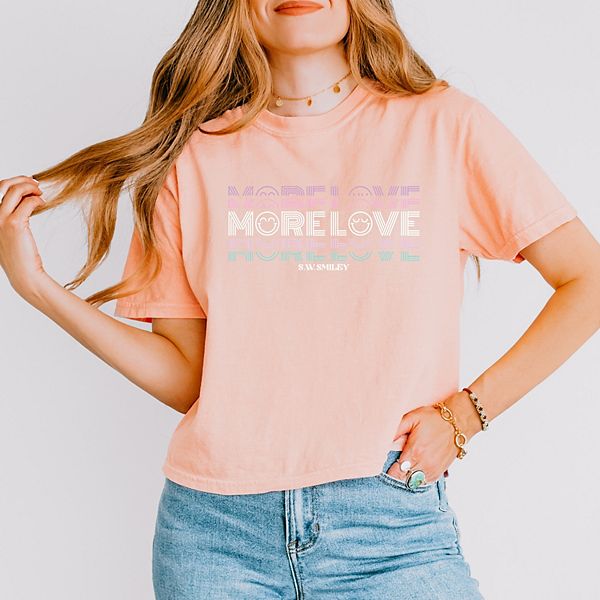 

SWSmiley more love - женский бокси кроп топ с принтом Simply Sage Market, Peachy