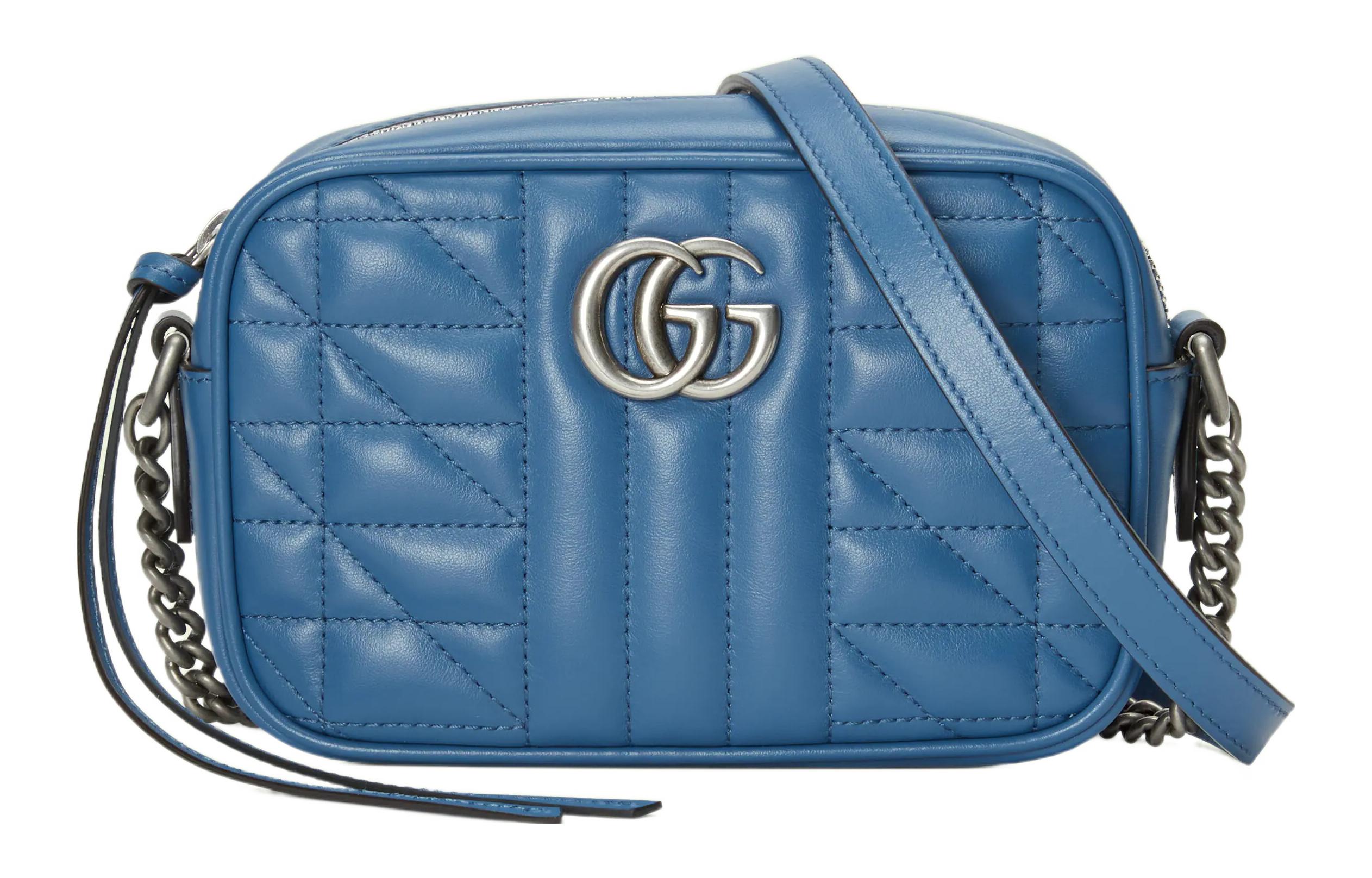 

GG Marmont Кожаная Камера Сумка, Мини Сумка Через Плечо, Женская Синяя GUCCI