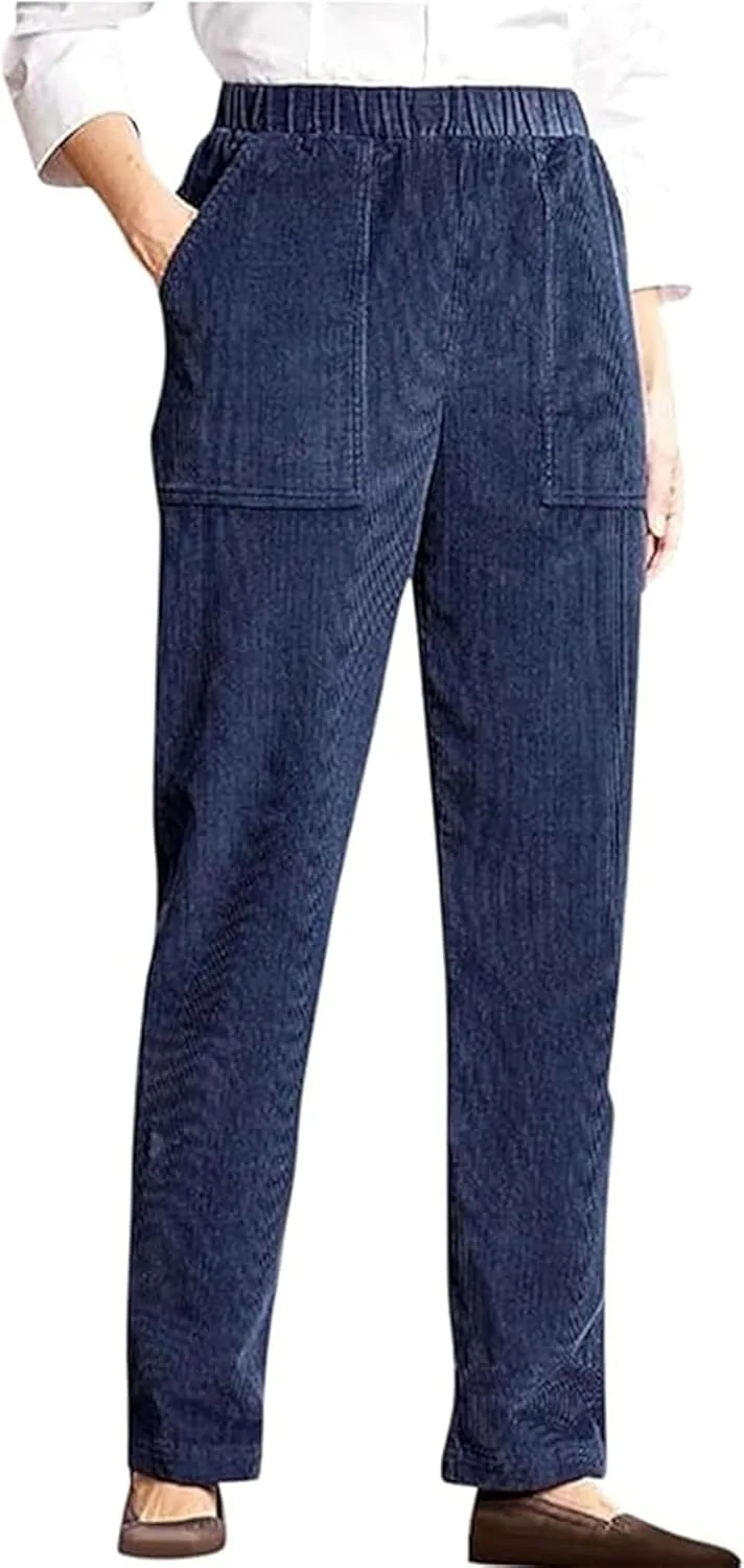 Кордюровые брюки женские повседневные на резинке с высокой талией Petite Pant, осенне-зимние домашние рабочие штаны с карманом Generic, темно-синий
