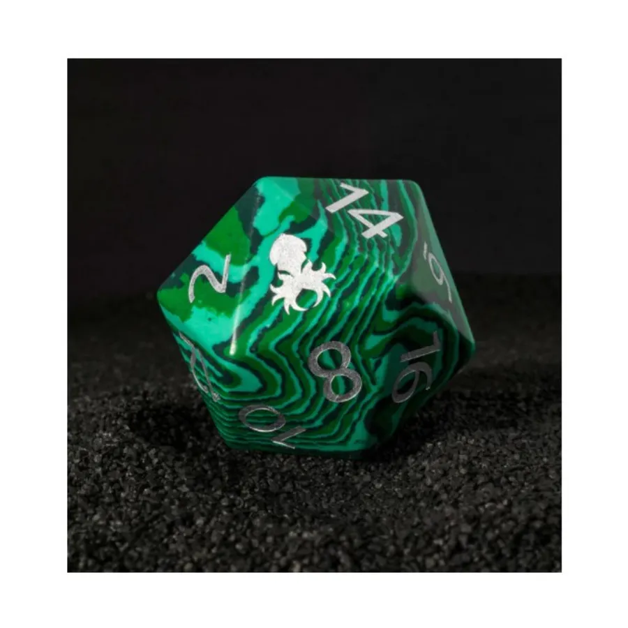 

40мм d20 - Малахит с серебром, Gemstone Dice (Kraken Dice)