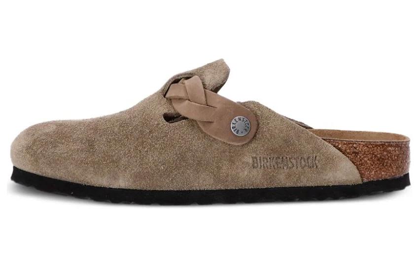 Birkenstock Бостонские узкие плетеные замшевые кожаные туфли цвета «серо-коричневый» для женщин