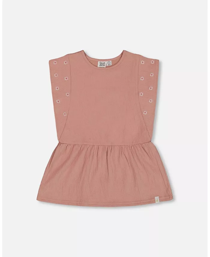 

Туника для девочки Toddler Girls Crinkle Jersey Tunic With Embroidery Dark Old Pink - Toddler|Child из жатого джерси с вышивкой, цвет темный старый розовый Deux par Deux