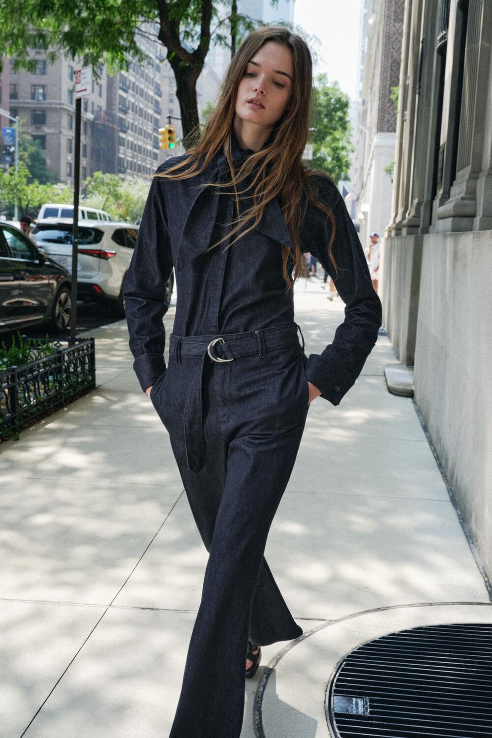

Широкие джинсы с высокой талией ZARA, синий