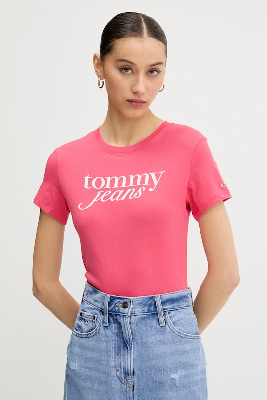 

Хлопковая футболка Tommy Jeans, розовый