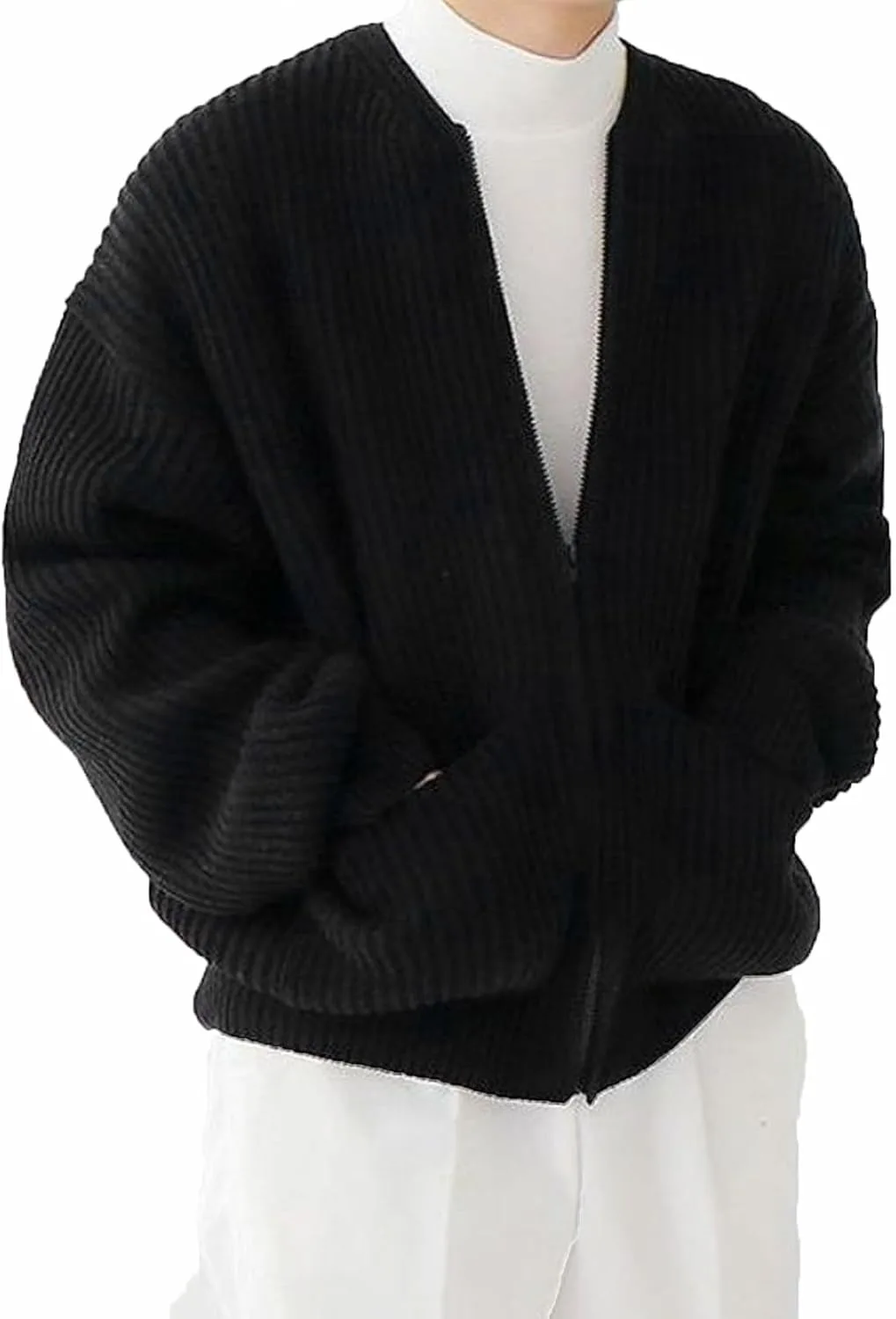 

Мужской кардиган Plus Size, вязаный, на молнии, Slim Fit, с карманами (Color: Black, Size: L) UPGENT