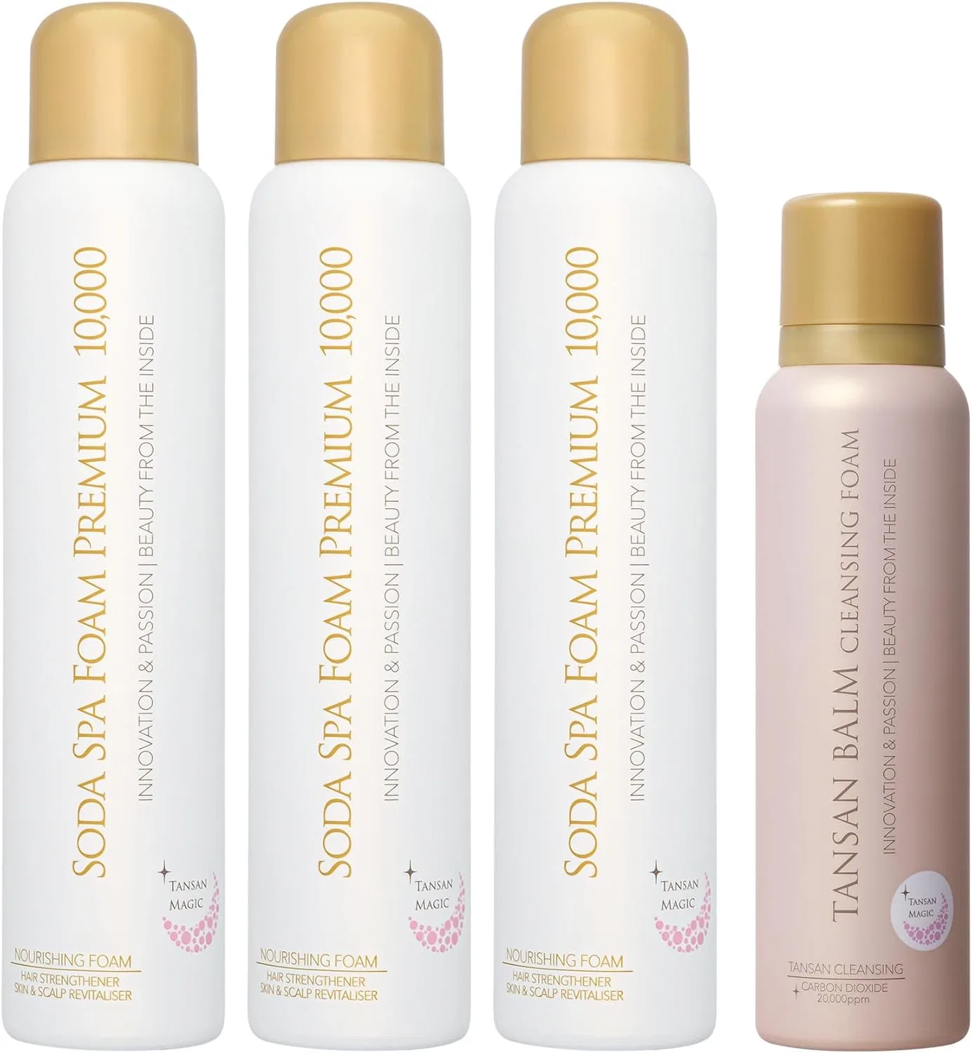Набор для ухода за кожей головы: угольная пена Soda Spa Foam Premium 10000 130 г x 3 + бальзам TANSAN Balm Cleansing 90 г x 1, Tansan Magic