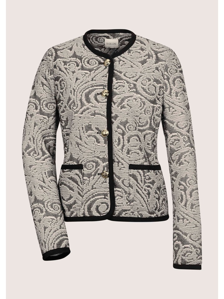 

MADELEINE Короткий блейзер без воротника в стиле высокой моды, черный / жемчужно-белый / золотой