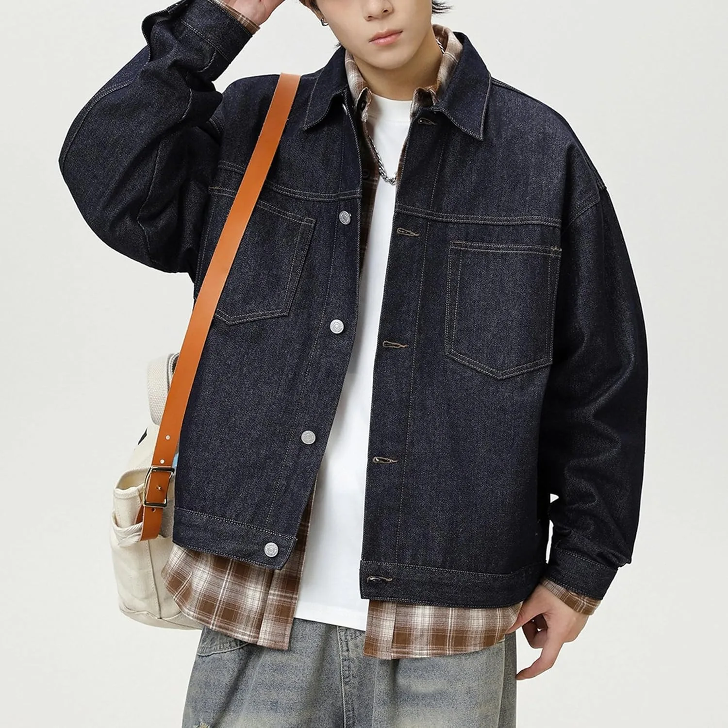 Джинсовая куртка мужская Vintage Denim Trucker Jacket классический повседневный джинсовый пиджак уличный стиль верхняя одежда Generic, синий — фото 2