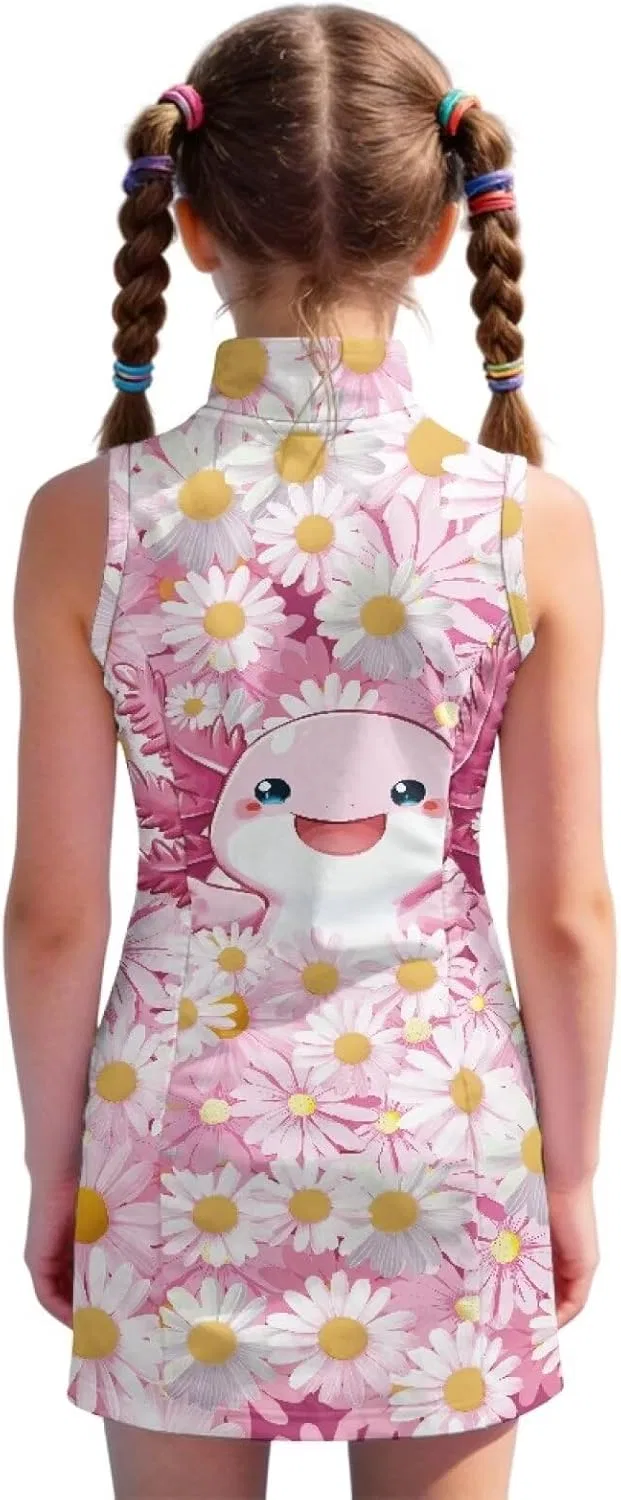 Платье для тенниса с принтом, Quxjehoe, Pink Axolotl Daisy Print — фото 2