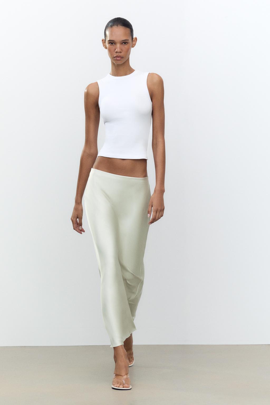 

Атласная юбка миди ZARA, цвет Grey green