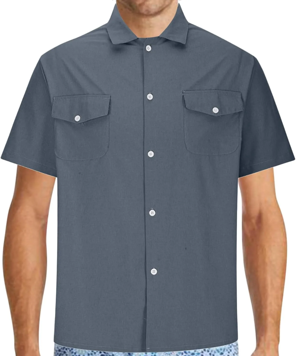 

Рубашка мужская с коротким рукавом Casual Button Down, летняя, однотонная, с карманами