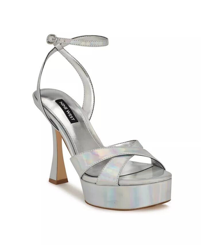 

Женские модельные босоножки Jessie с круглым носком на коническом каблуке Nine West, серебро