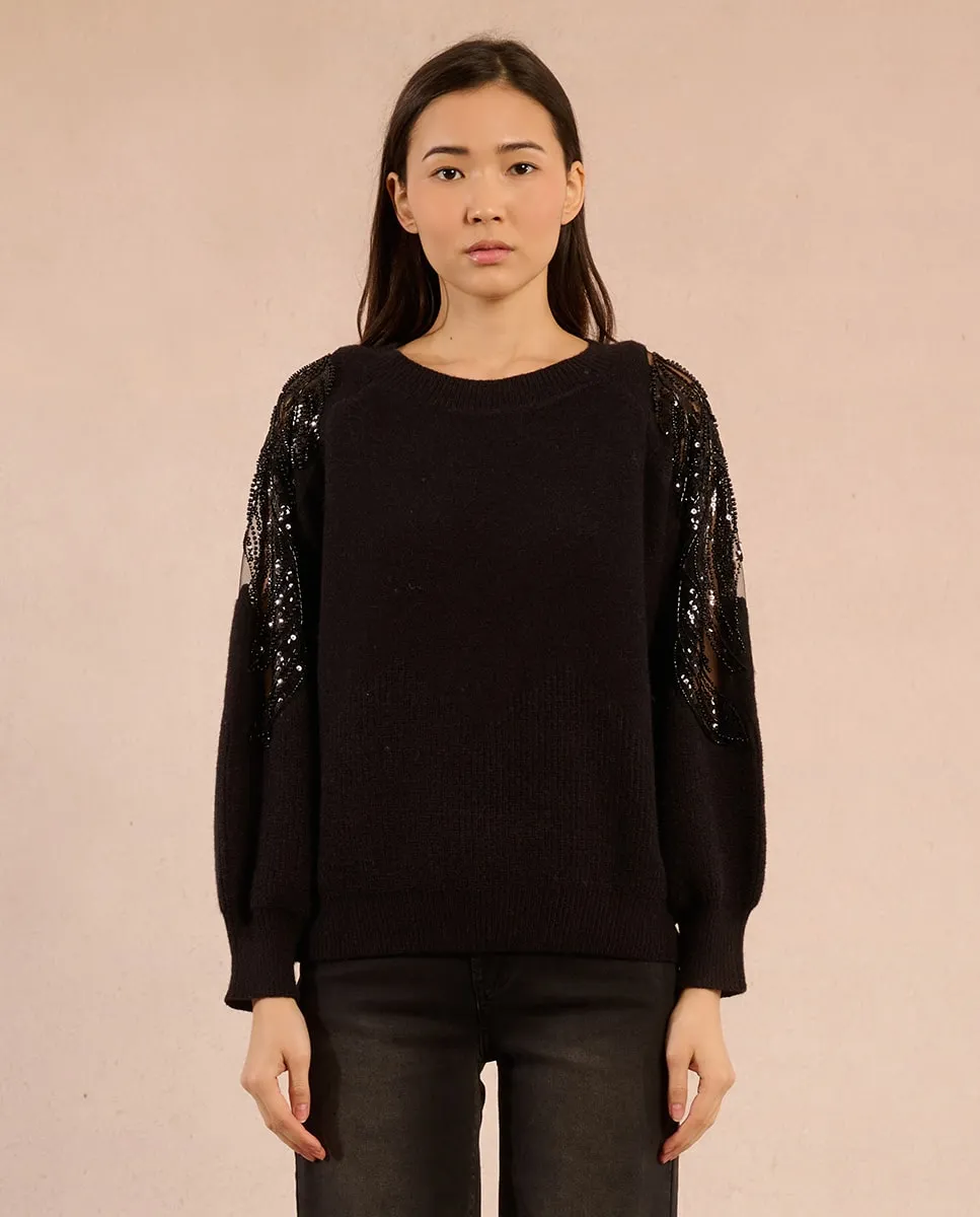 

Женский джемпер с длинным рукавом с деталями из пайеток Molly Bracken, черный