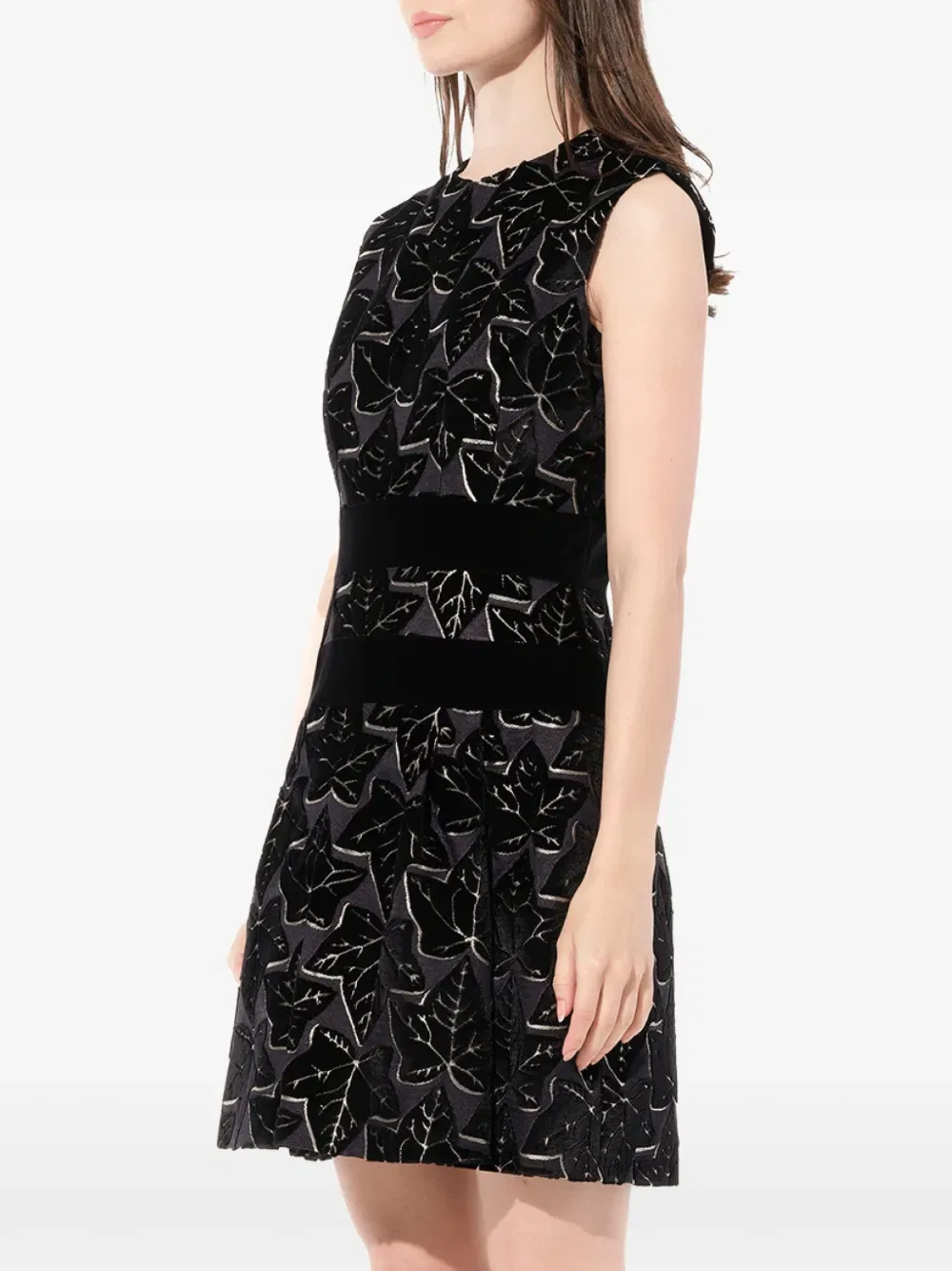 Мини-Платье с узором из листьев Alexander Mcqueen, черный — фото 3