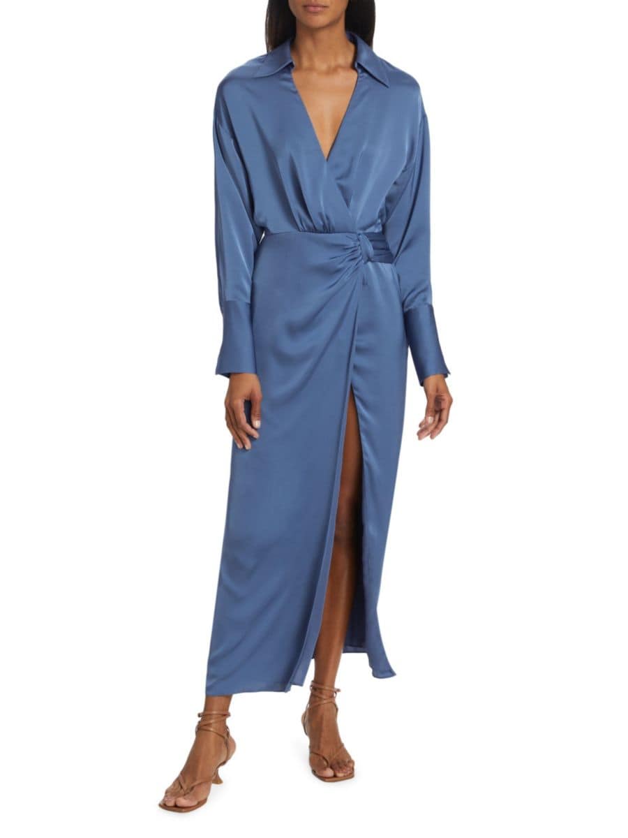 

Платье миди Aurora с драпировкой и разрезом спереди Ramy Brook, цвет True Blue