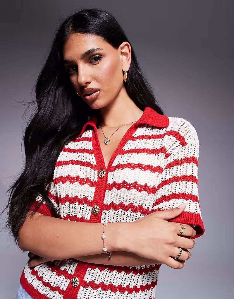 

Полосатая рубашка крючком River Island красного цвета