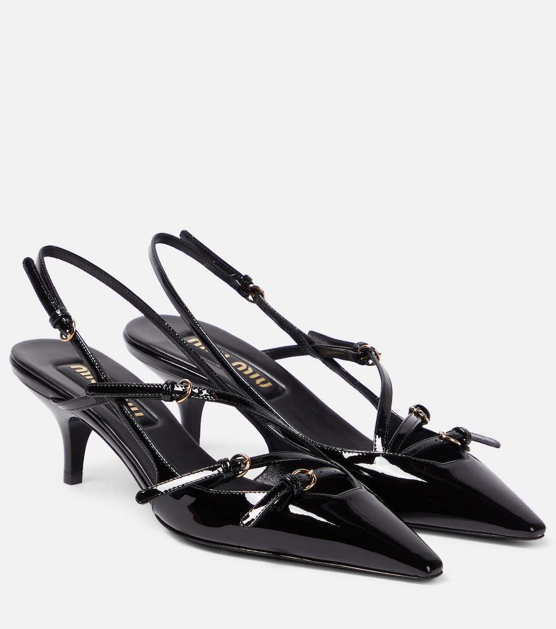 Лаковые туфли-лодочки на ремешке Miu Miu, черный