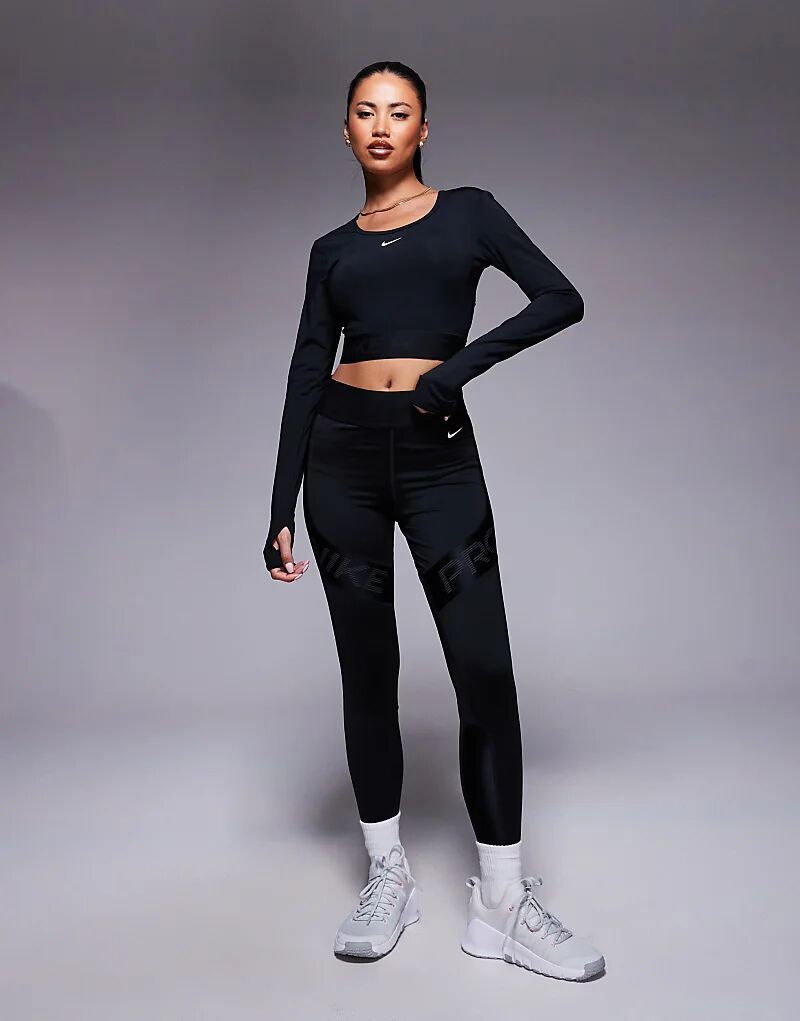 Длинный топ Nike Pro Training Dri-FIT Gainz Girl черного цвета Nike Training — фото 4
