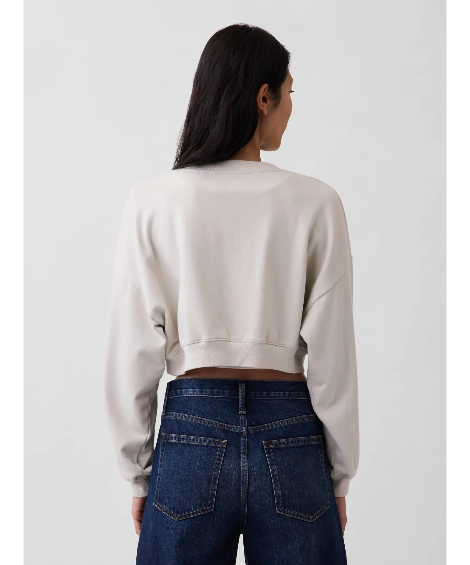 (W) Укороченная толстовка оверсайз с логотипом GAP из французской махровой ткани, REGULAR_GREY — фото 2