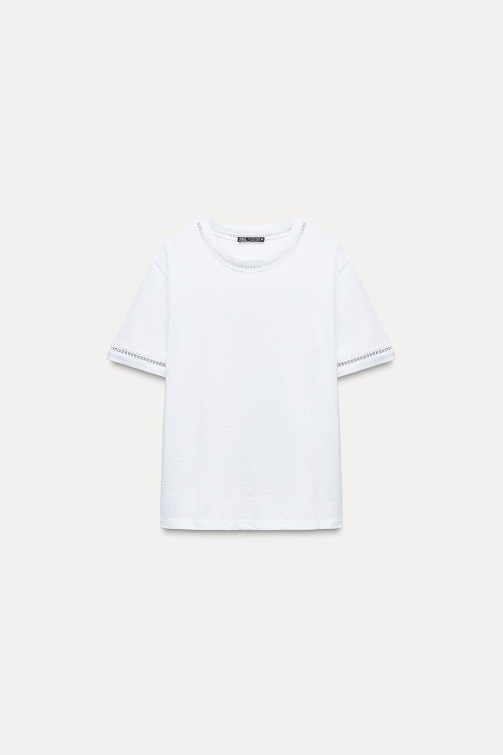 

Футболка с кружевной отделкой ZARA, белый