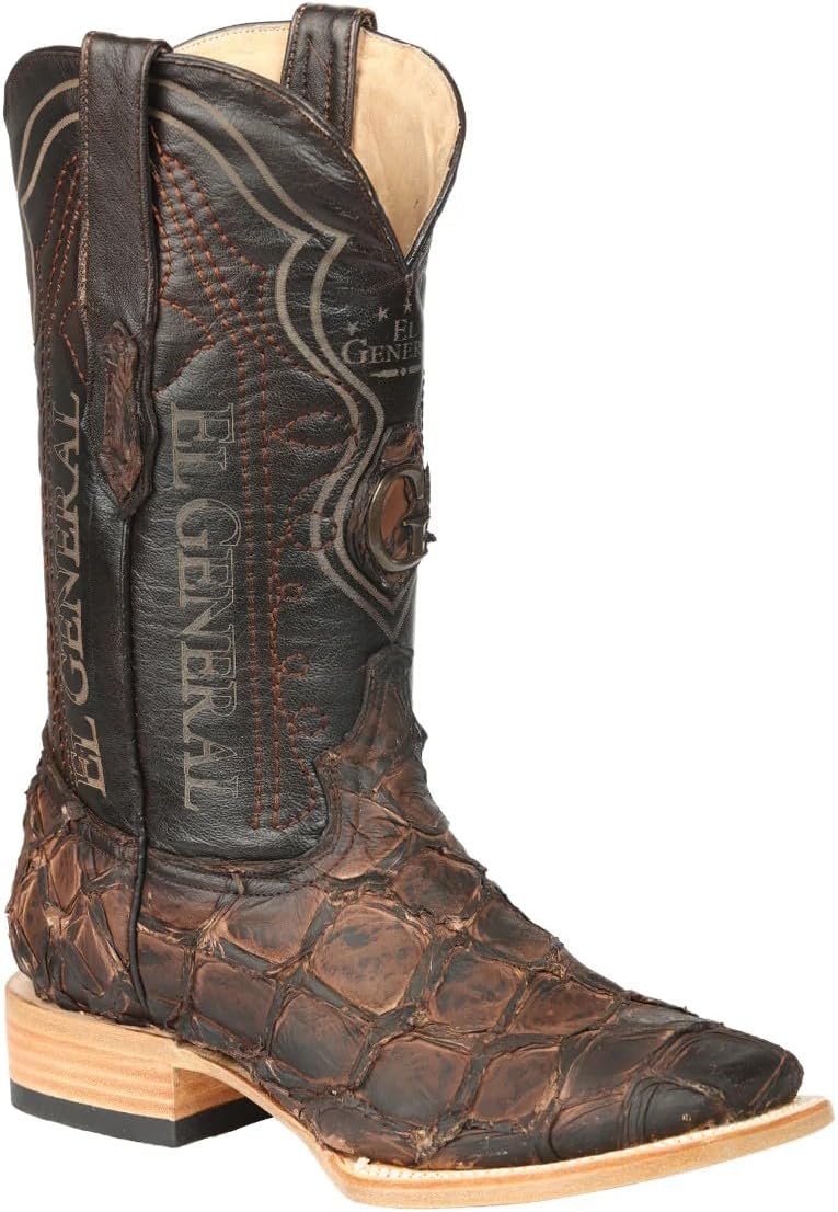 

Мужские ковбойские сапоги Men’s El General Exotic Monster Fish Rodeo, коричневые, из натуральной кожи монстра Пирате, вестерн-ботинки, кафе, колодка Rodeo, квадратный носок, кожаная подошва Generic