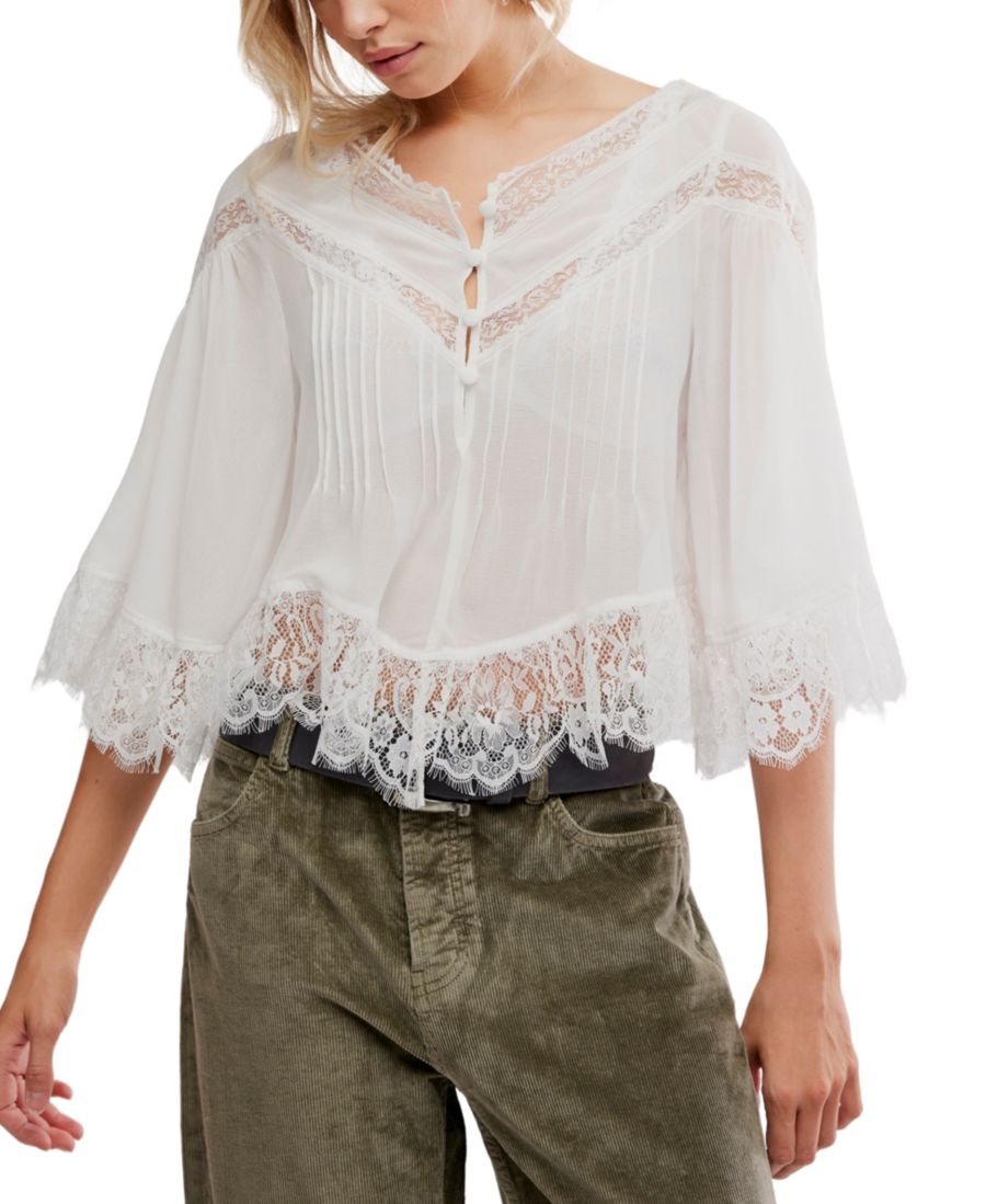 

Женская футболка с V-образным вырезом "Bali Midnight Rain" Free People, Clean Ivory