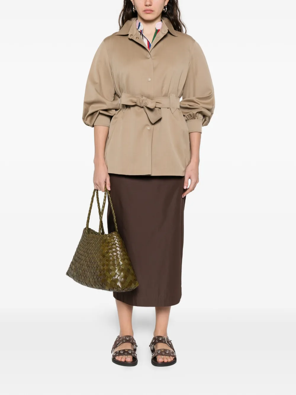 Приталенный пиджак с поясом MAX MARA, бежевый — фото 2