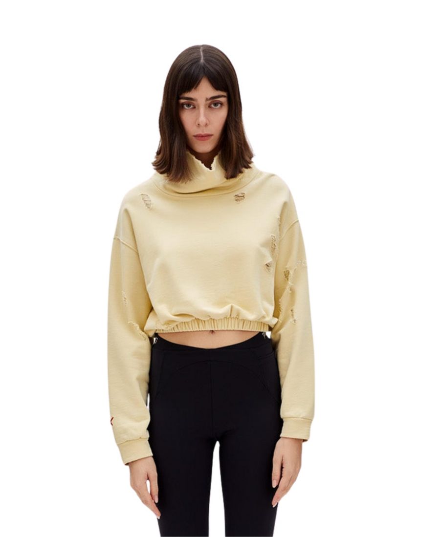 

Женская хлопковая рваная толстовка с высоким воротником PCFG, Beige