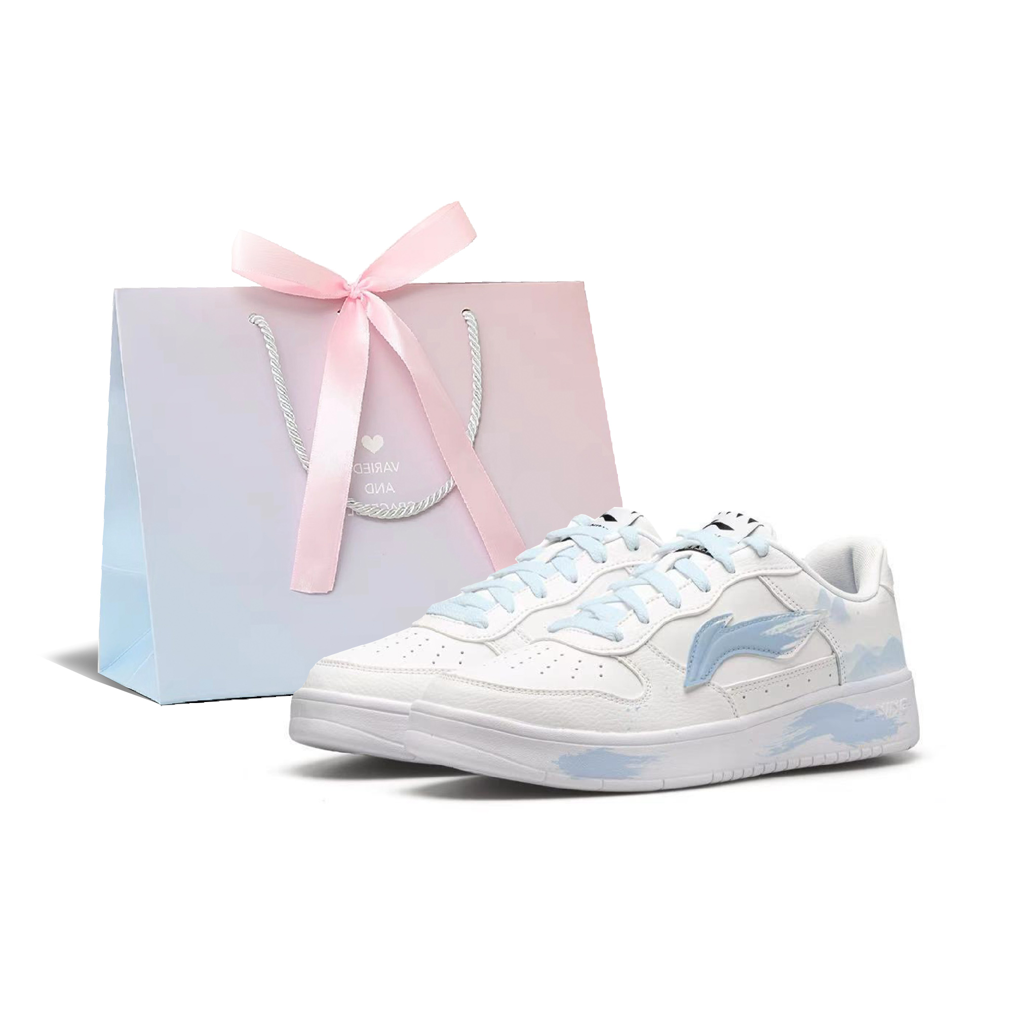 

LINING Понтонные лодки устойчивые к истиранию дышащие низкие скейтерские кроссовки men's blue white